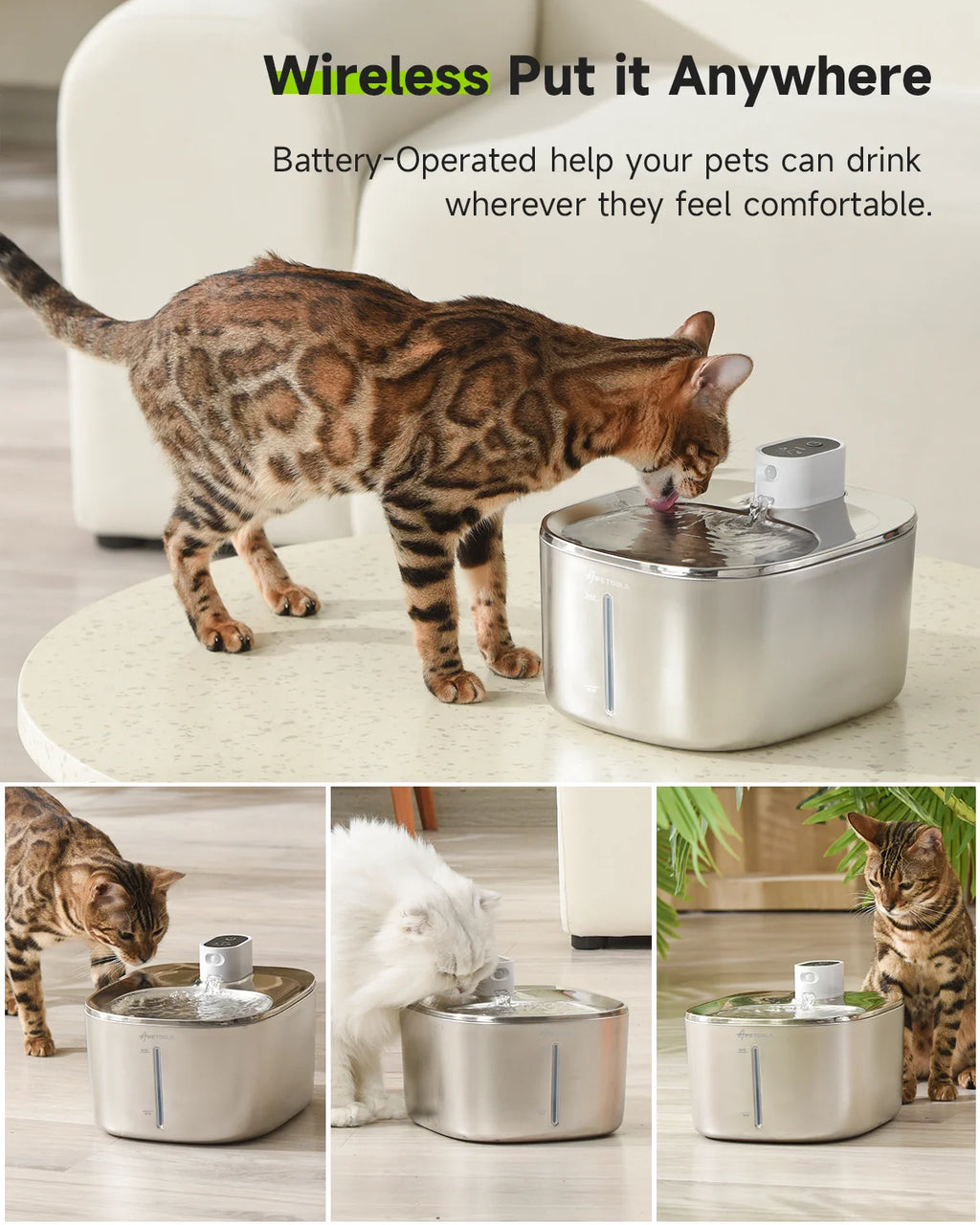 Wireless Cat Water Fountain 4L – Auto Sensor, Silent & Cordless