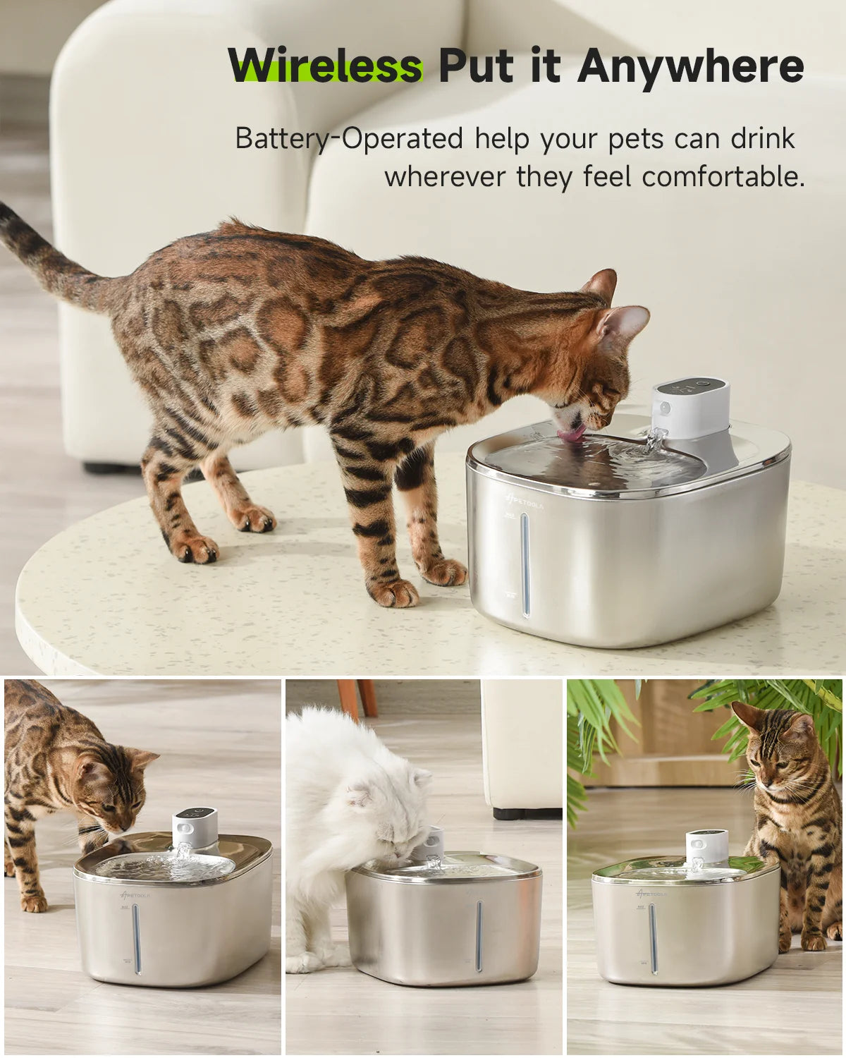 Wireless Cat Water Fountain 4L – Auto Sensor, Silent & Cordless